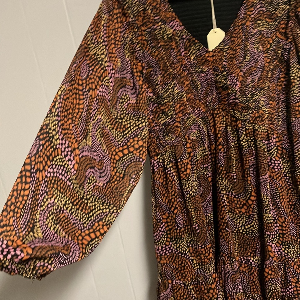 NWT JODIFL Brown Orange Smocked Tiered Dress Size Large New with Tags!! Cute!! - Picture 7 of 11
